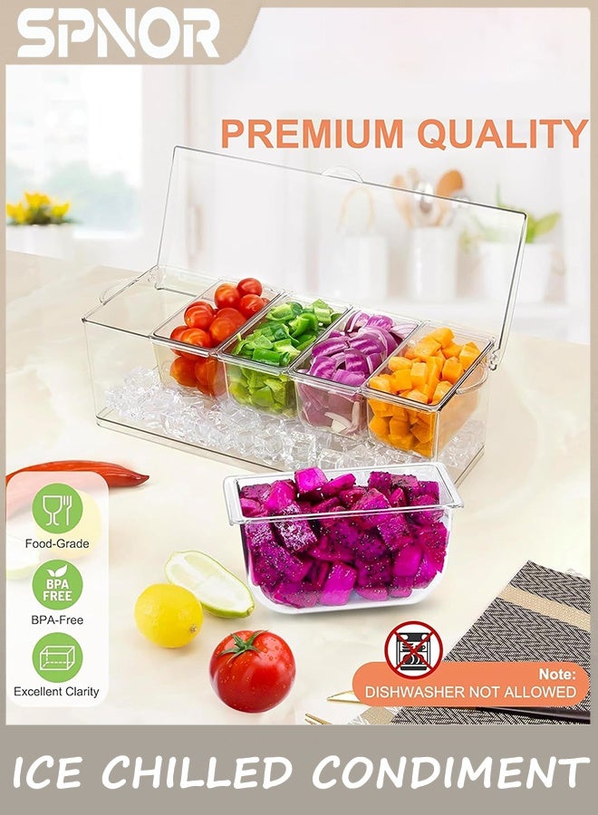 Spnor Ice Chilled Condiment Caddy with 5 Containers, Condiment Server with Separate Lids, Serving Tray Platter with Removable Dishes for Bar Accessories, Fruit, Salad, Taco, Party Garnish - Image 3